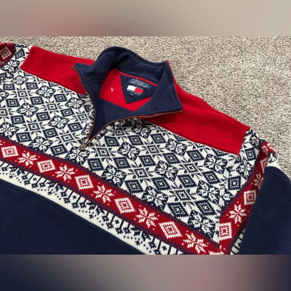 NWT vintage dead stock Tommy Hilfiger men's quarter zip USA inspired, size large - Picture 3 of 8